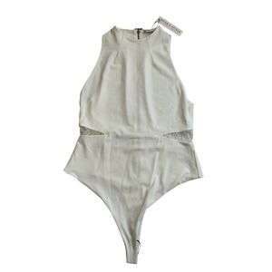 Alice + Olivia Bodysuit Ivory Lace Cutouts Stretch Thong Size Large Glam Bodycon